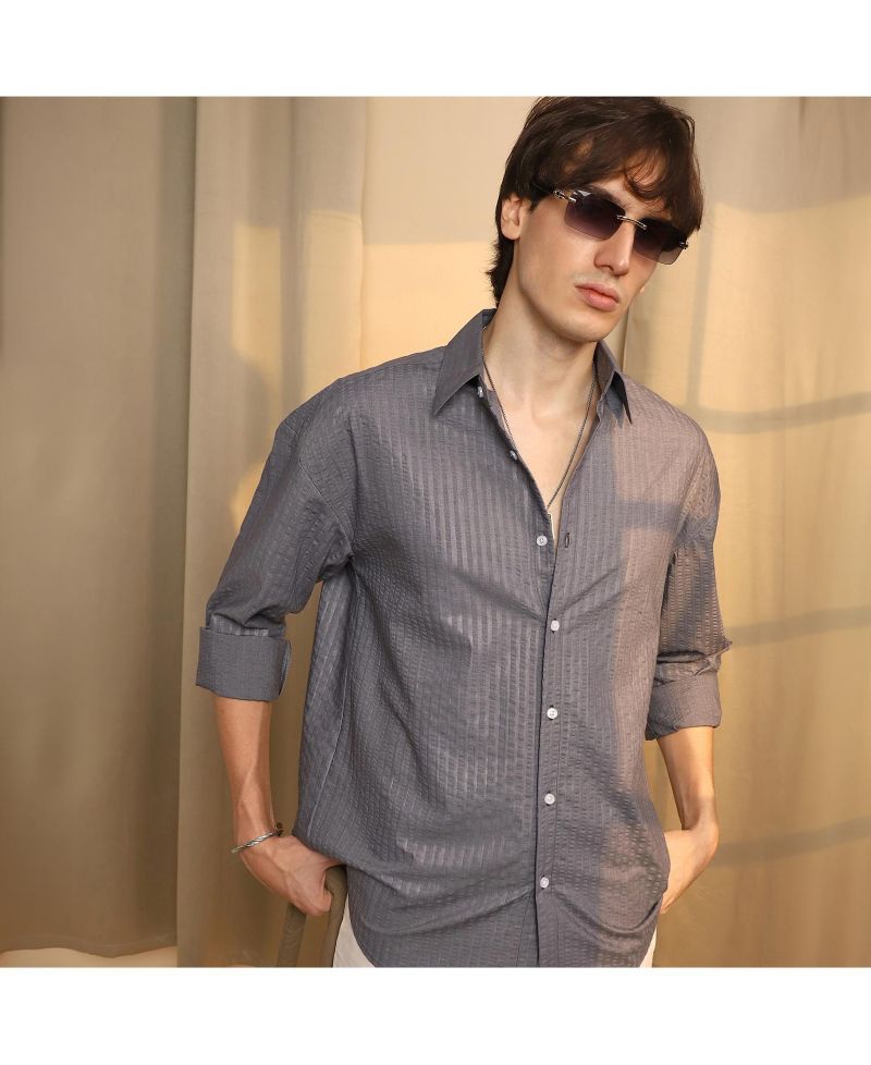 Men's Moon Grey Seersucker Shirt