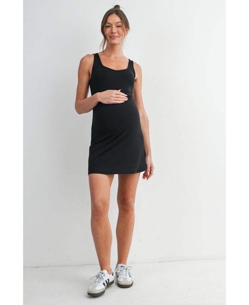 Women's Ribbed Bodycon Mini Tank Dress with Built-In Shorts