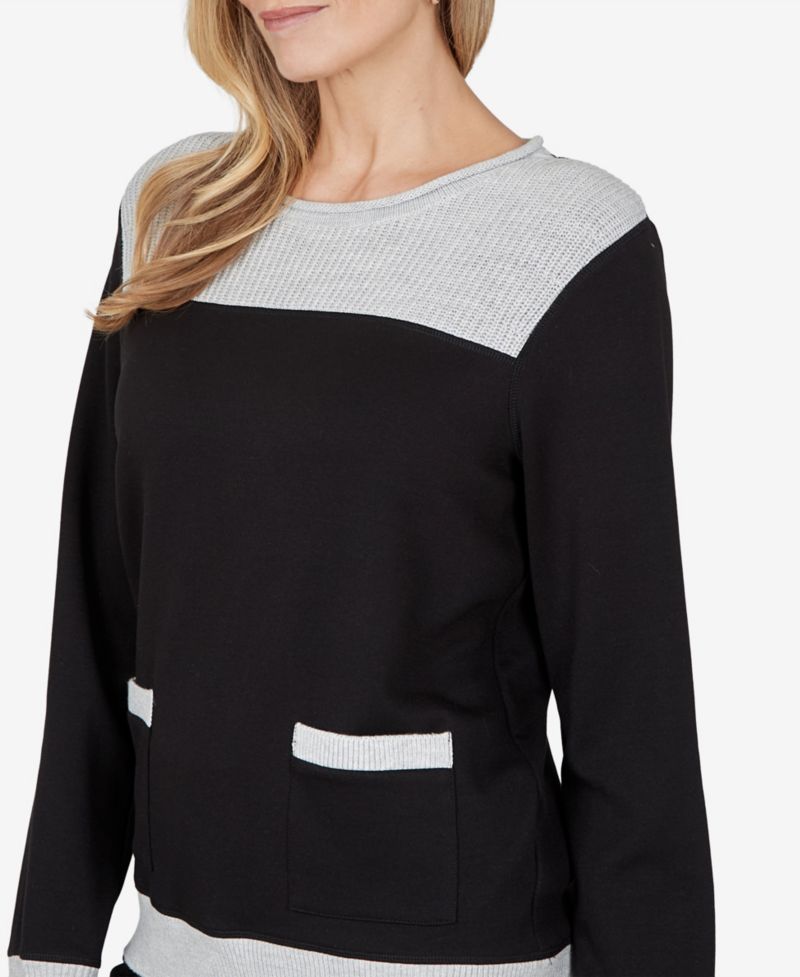 Petite Colorblock Long-Sleeve Crewneck Sweater