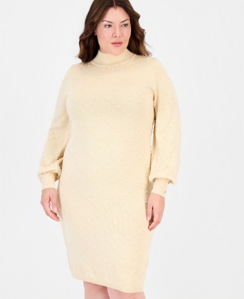 Plus Size Turtleneck Long-Sleeve Diamond-Pattern Dress