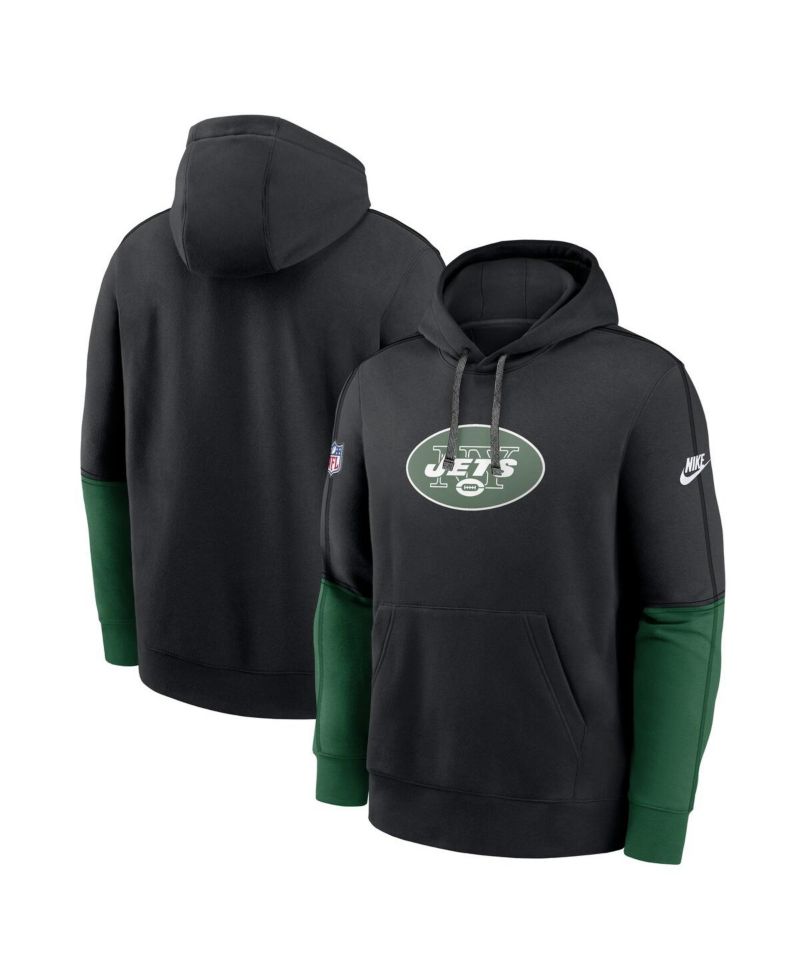 Men's Black New York Jets Throwback Logo Club Tri-Blend Pullover Hoodie
