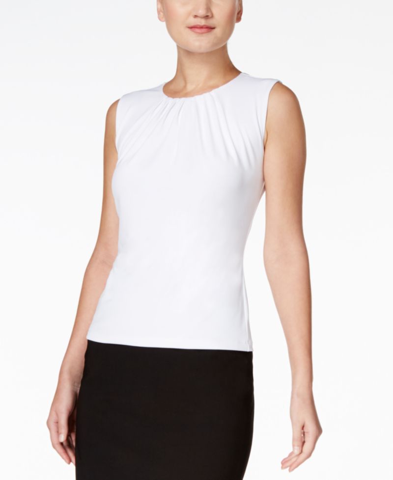 Pleat Neck Sleeveless Top