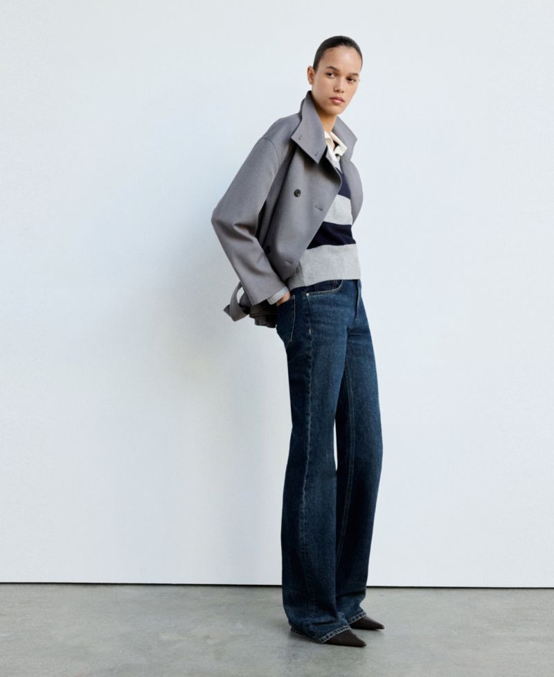 Women's Striped Polo-Neck Long-Sleeve Sweater