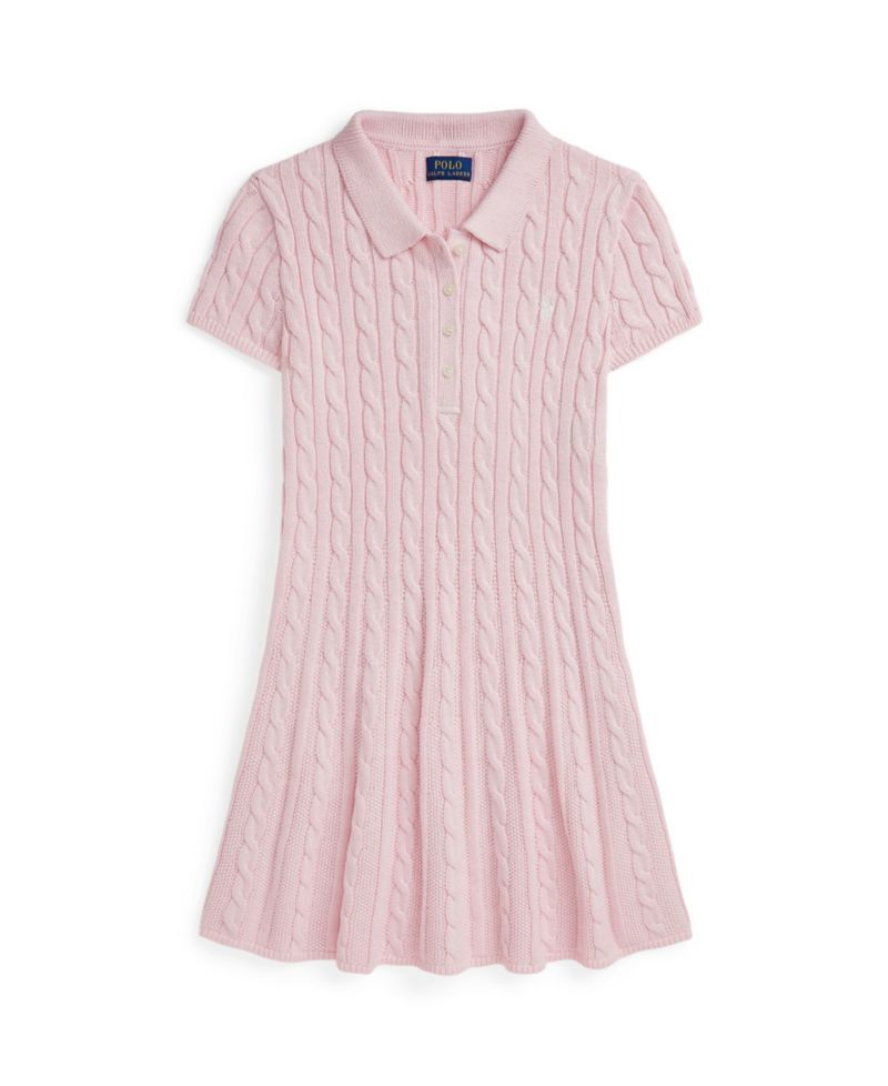 Girls' 7-16 Cable-Knit Polo Sweater Dress