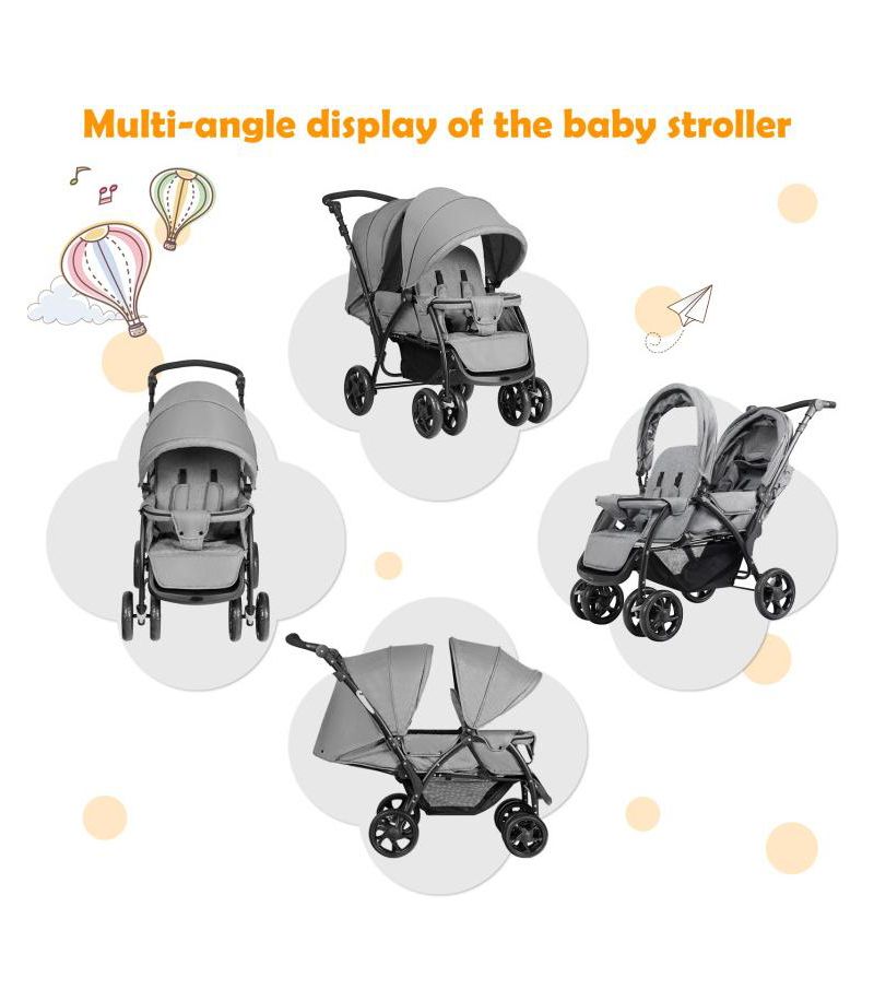 Foldable Double Baby Stroller with Front Back Seats Lightweight Design