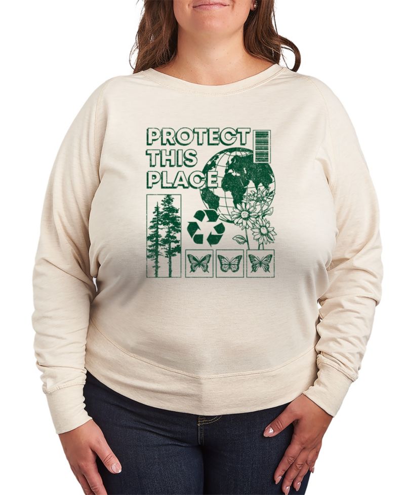Plus Size Instant Message Protect This Place French Terry Long-Sleeve T-Shirt