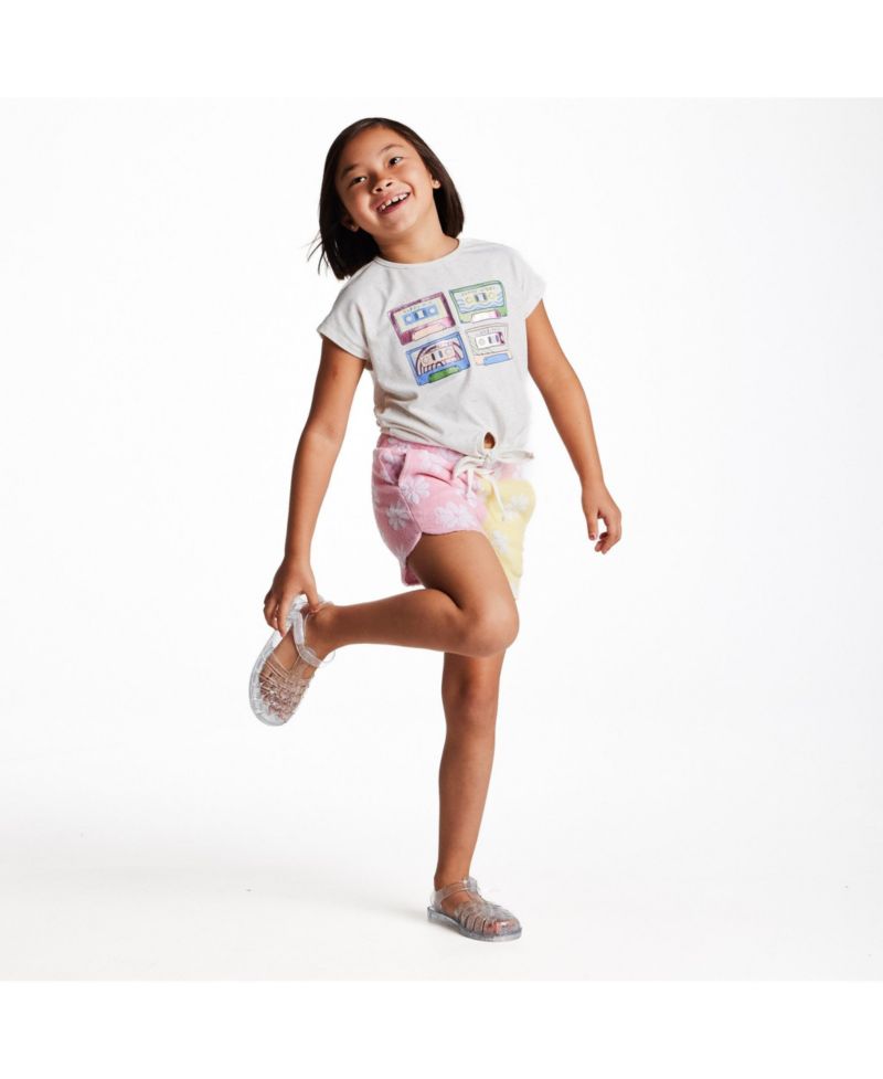 Big Girls White Cassette Tie Front Graphic Tee
