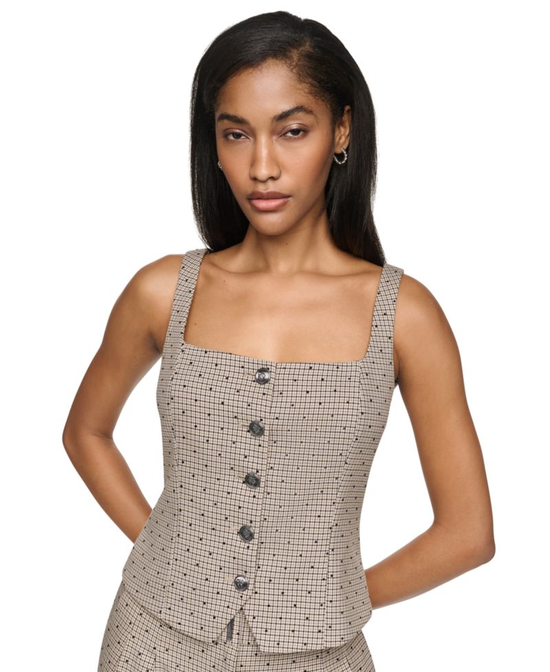 Women's Embellished Houndstooth Square Neck Vest