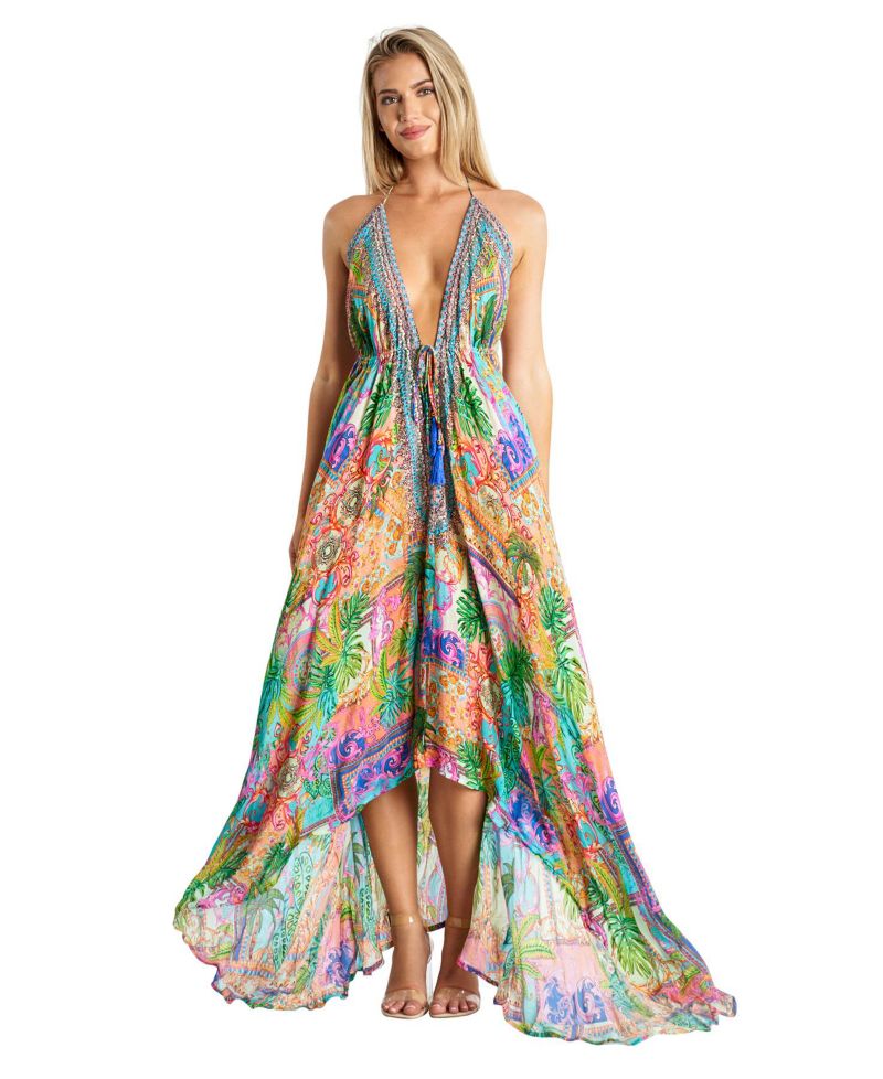 Women's Maxi Tropical Print Halter neck Dress