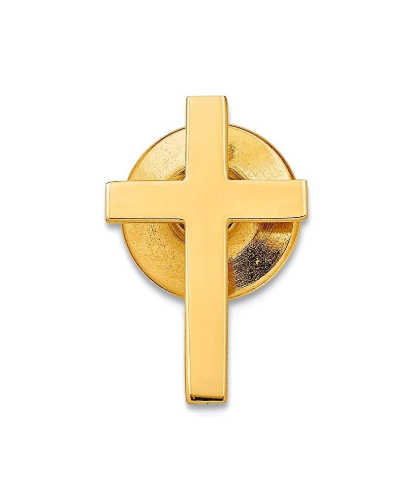Solid 14k Yellow Gold Squared Polished Cross Tie Tack for Men