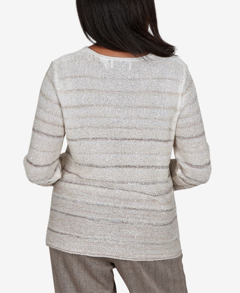 Petites Striped 3/4-Sleeve Pullover
