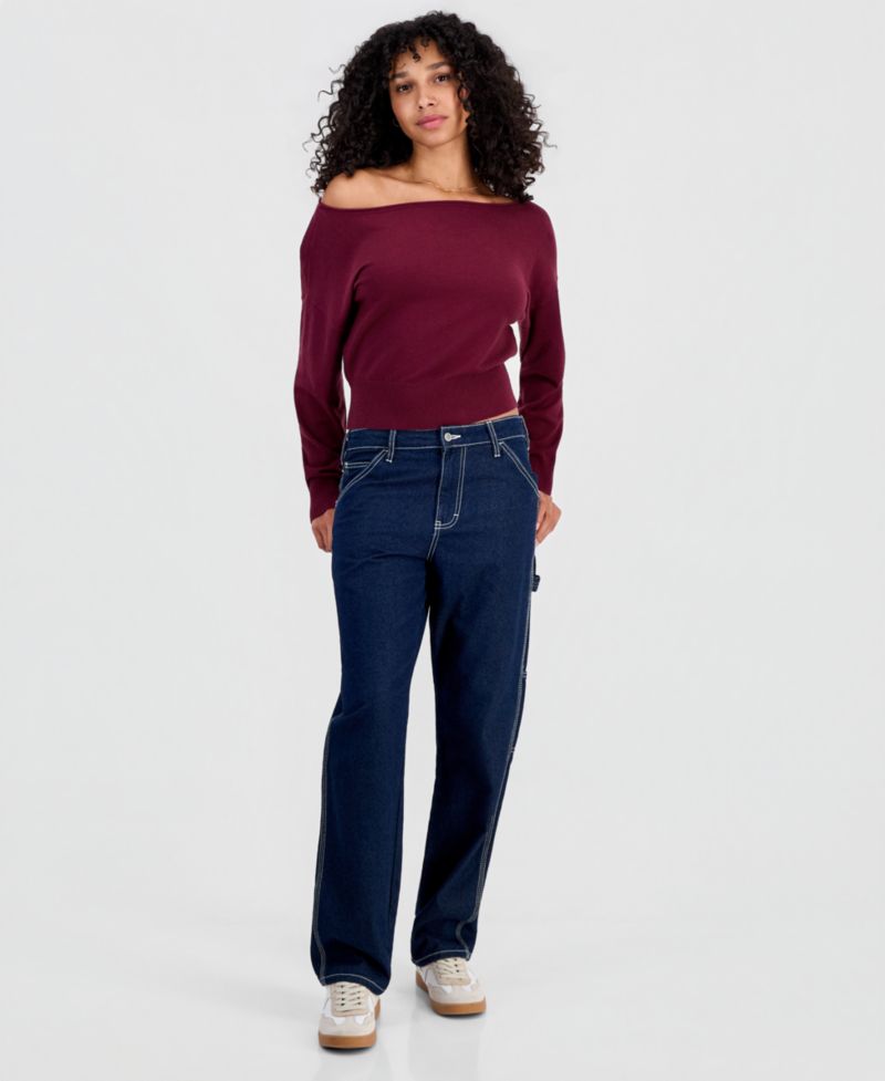 Juniors' Roll-Neck Slouchy Sweater