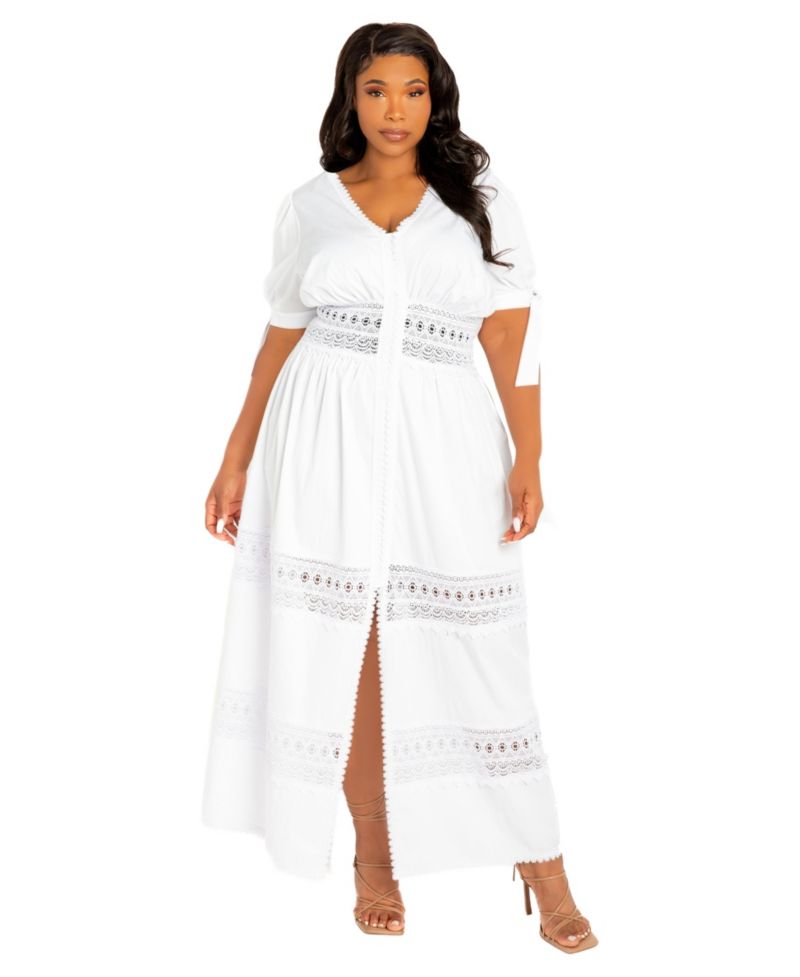 Plus Size Puff Sleeve Tiered Eyelet Maxi Dress