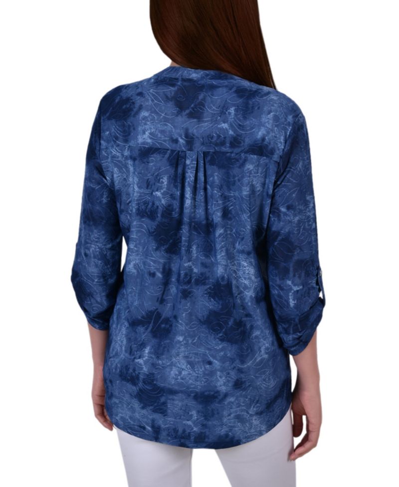 Petite Pintuck Roll Tab Sleeve Top