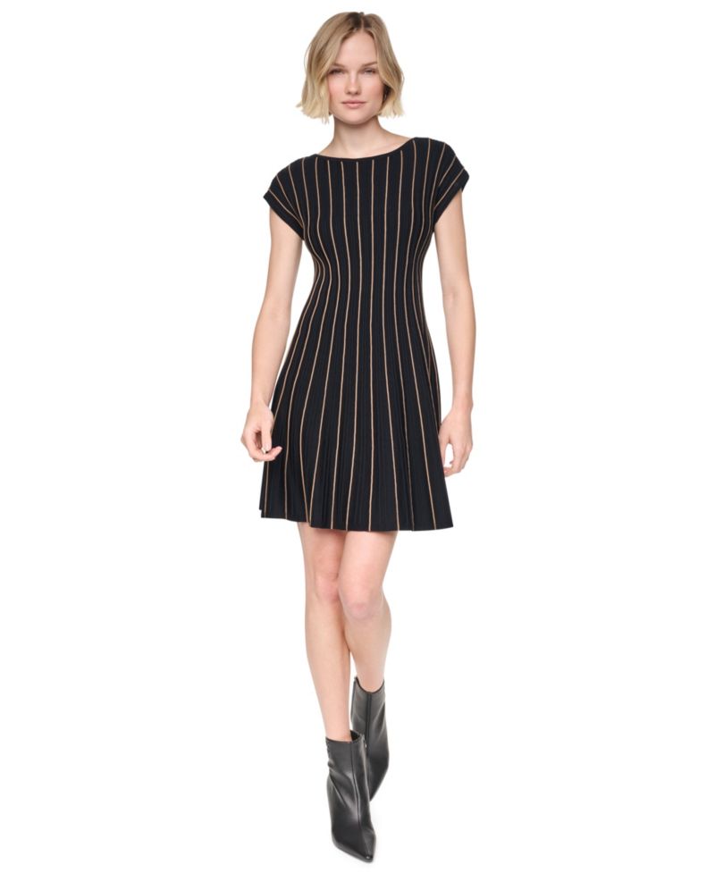 Women's Ribbed Fit And Flare Cap-Sleeve Dress