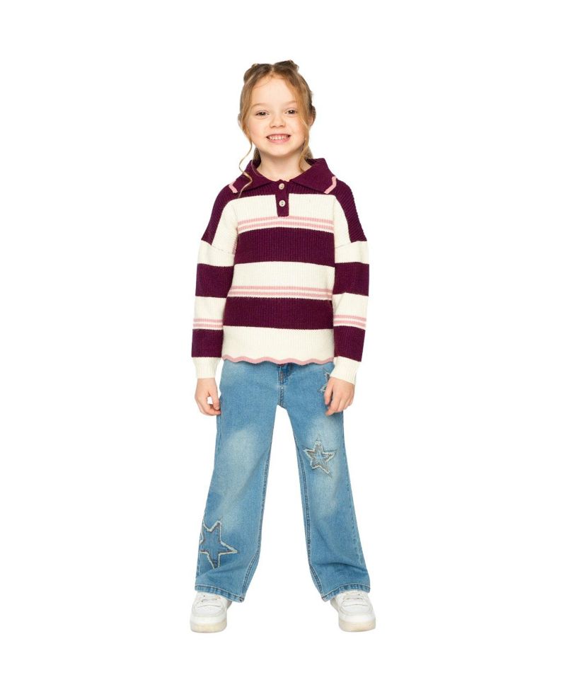 Little and Big Girl 6-14 Years Scalloped Collar Sweater