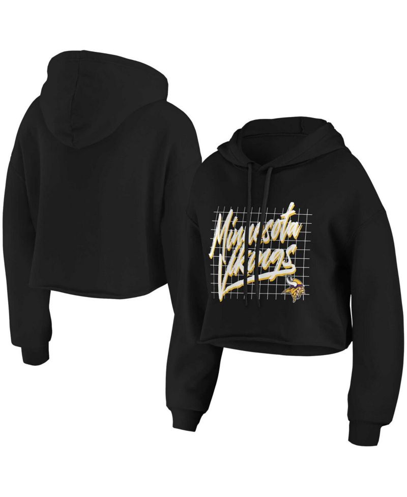 Women's Black Minnesota Vikings Domestic Cropped Pullover Hoodie