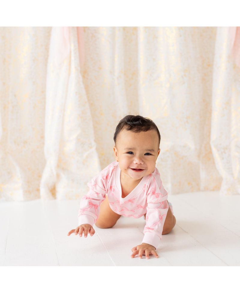 Baby Girls Bow Trellis Long Sleeve Romper