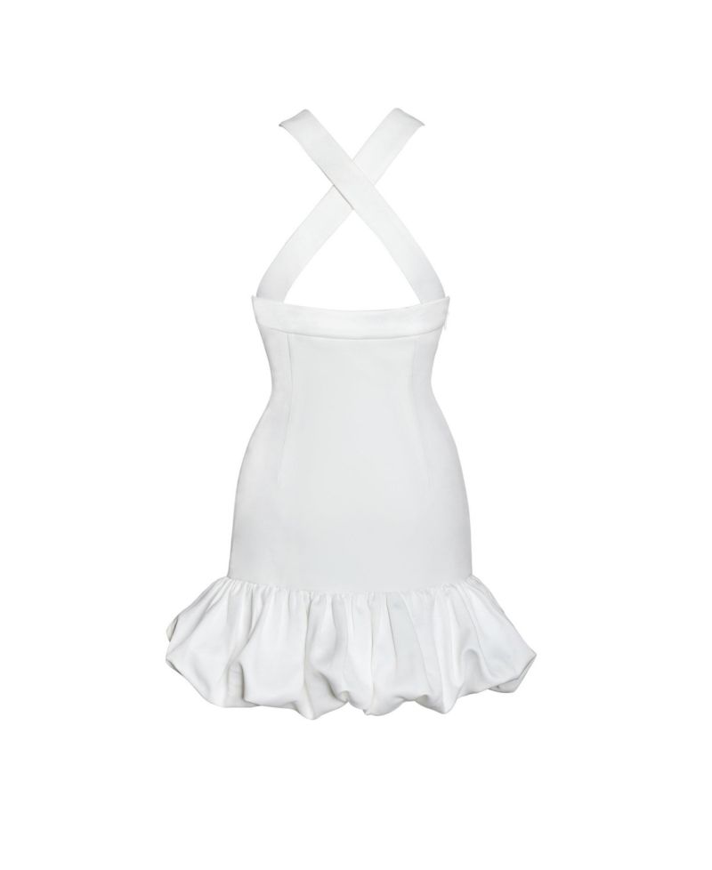 Women's Barbra White Cross Straps Bodycon Mini Dress with Bubble Hem
