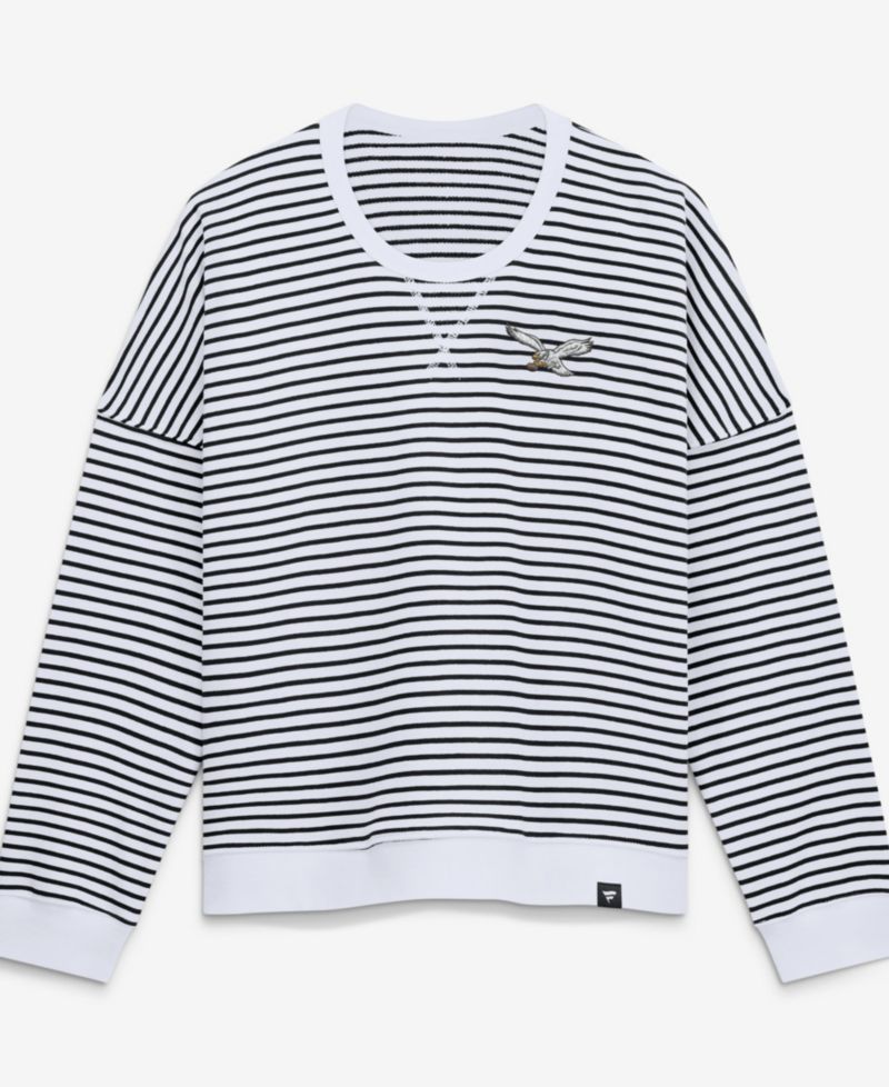 Women's White/Black Philadelphia Eagles Striped Oversized French Terry Sweatshirt