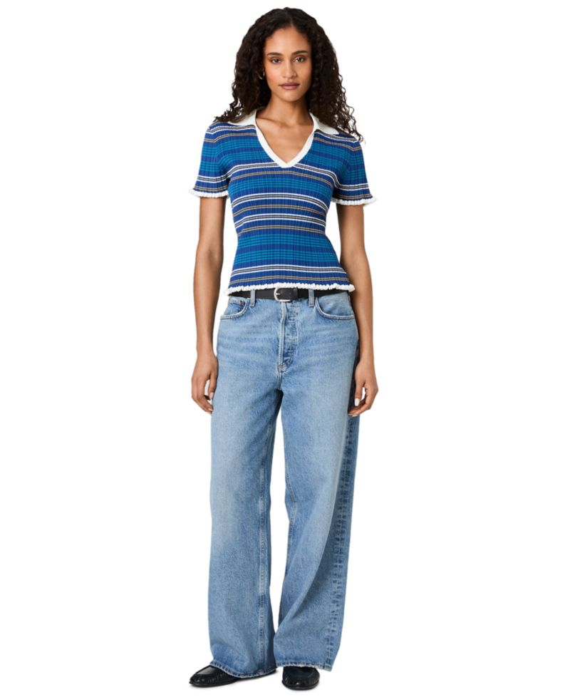 Women's Crinkle Knit Multi Strip Top