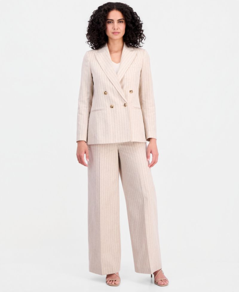 Women's Pinstripe Double-Breasted Blazer & Pinstripe Wide-Leg Pants