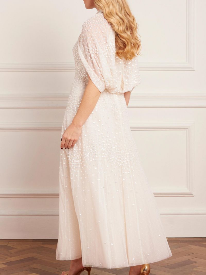 Women's Scallop Sequin Cape Ankle Gown