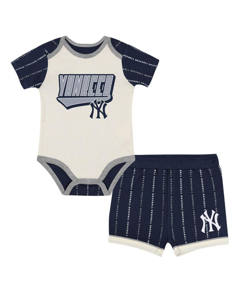 Baby Boys and Girls 2-Piece White/Navy New York Yankees Lead Run Diaper Cover Bodysuit and Shorts Set