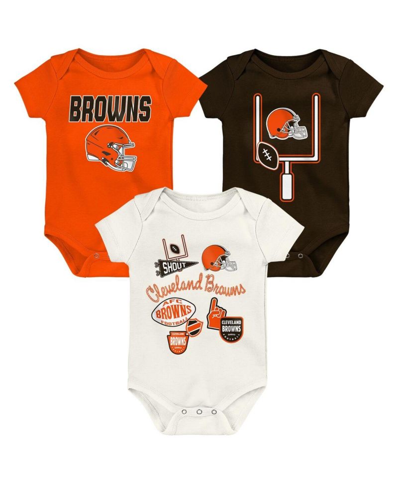 Baby Boys and Girls 3-Pack Cleveland Browns Littlest Player Bodysuit Set