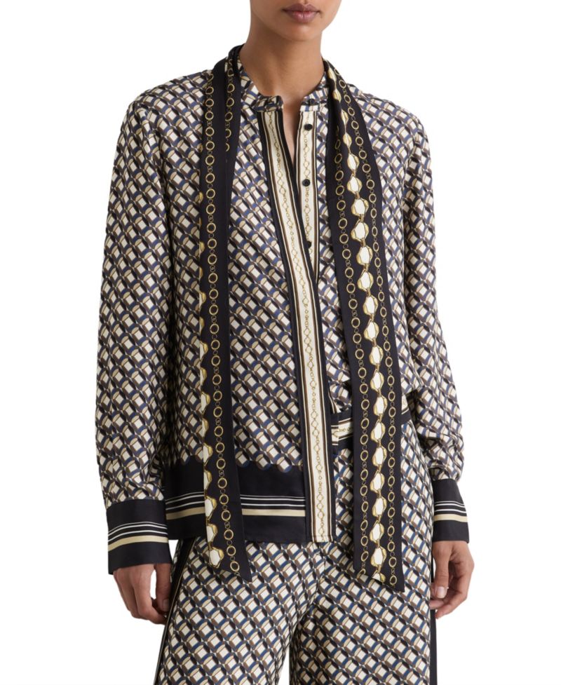Women's Carmine Long-Sleeve Scarf-Print Tie-Neck Blouse
