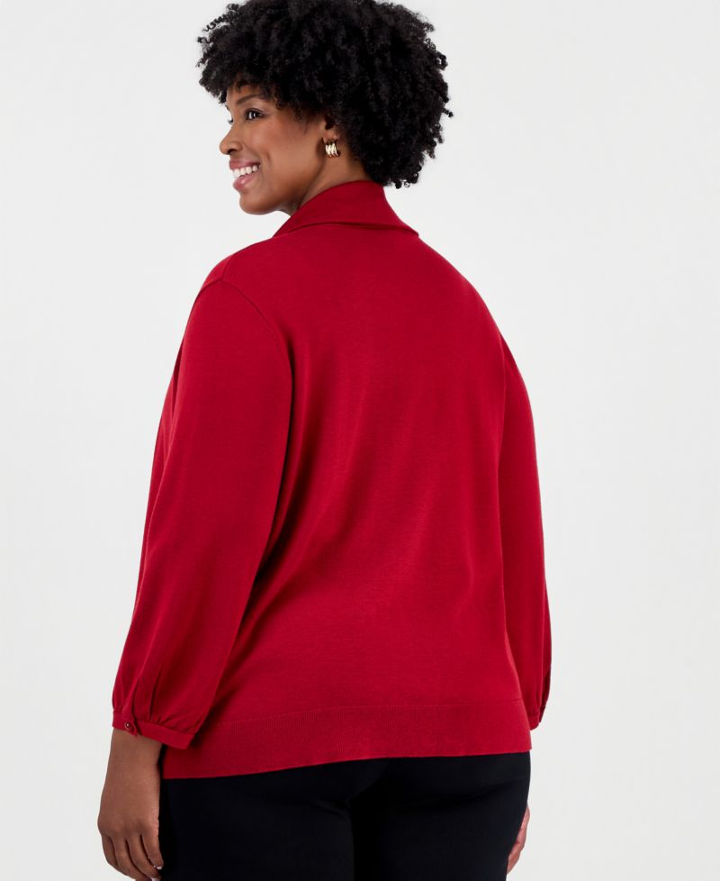 Plus Size Kissing Front Shawl-Collar Lightweight Cardigan