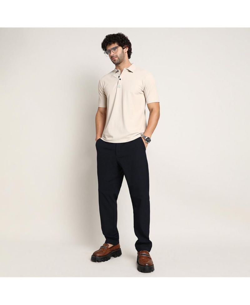 Men's Saltbox Beige Seamless Ribbed Polo T-Shirt