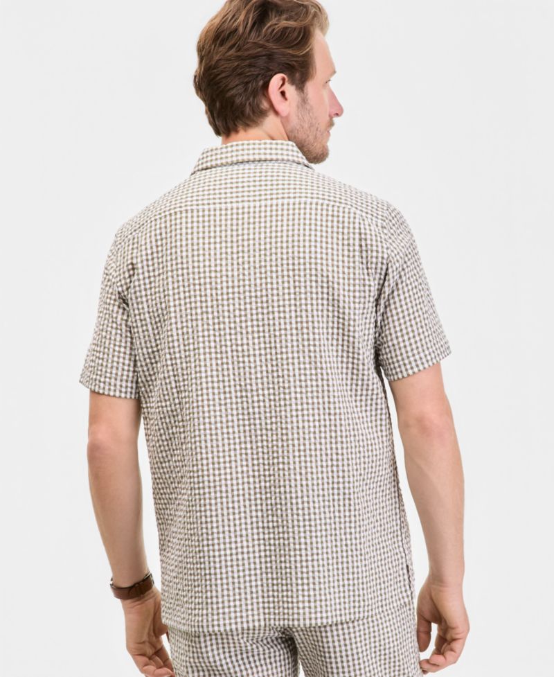 Men's Short Sleeve Striped Seersucker Button-Front Camp Shirt
