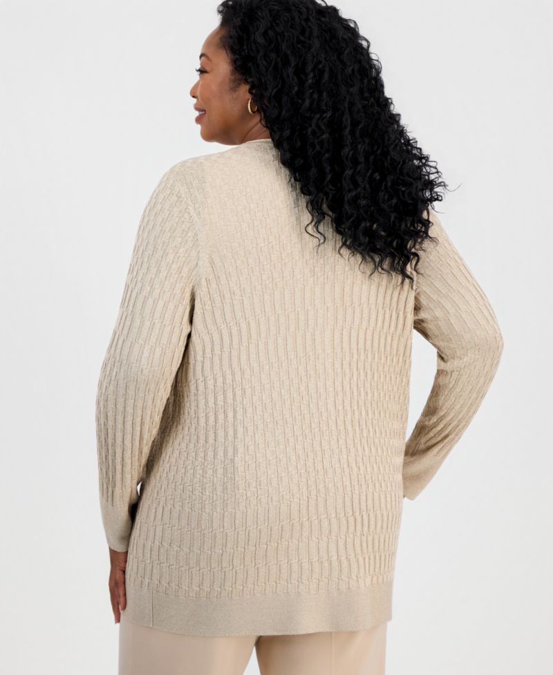 Plus Size Metallic-Threaded Textured Cardigan