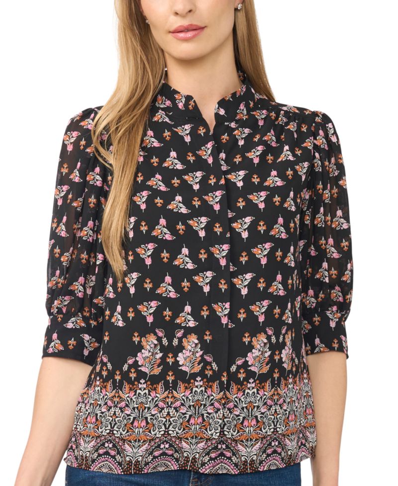 Women's 3/4-Sleeve Open Collar Blouse