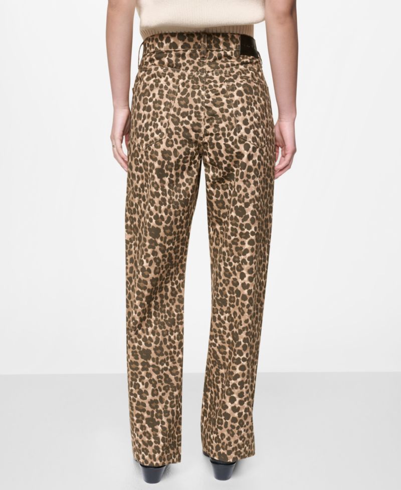 Petite Mid-Rise Leopard-Print Straight-Leg Jeans