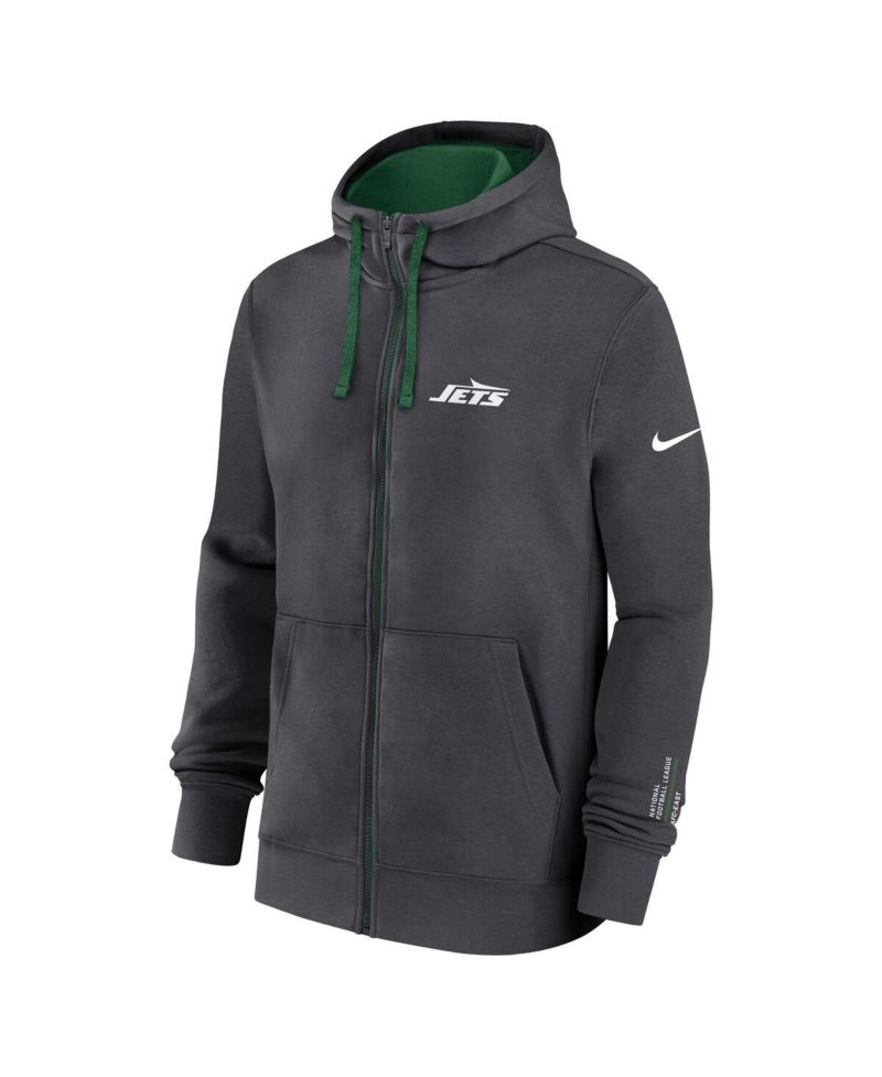 Men's Anthracite New York Jets Primetime Club Full-Zip Hoodie