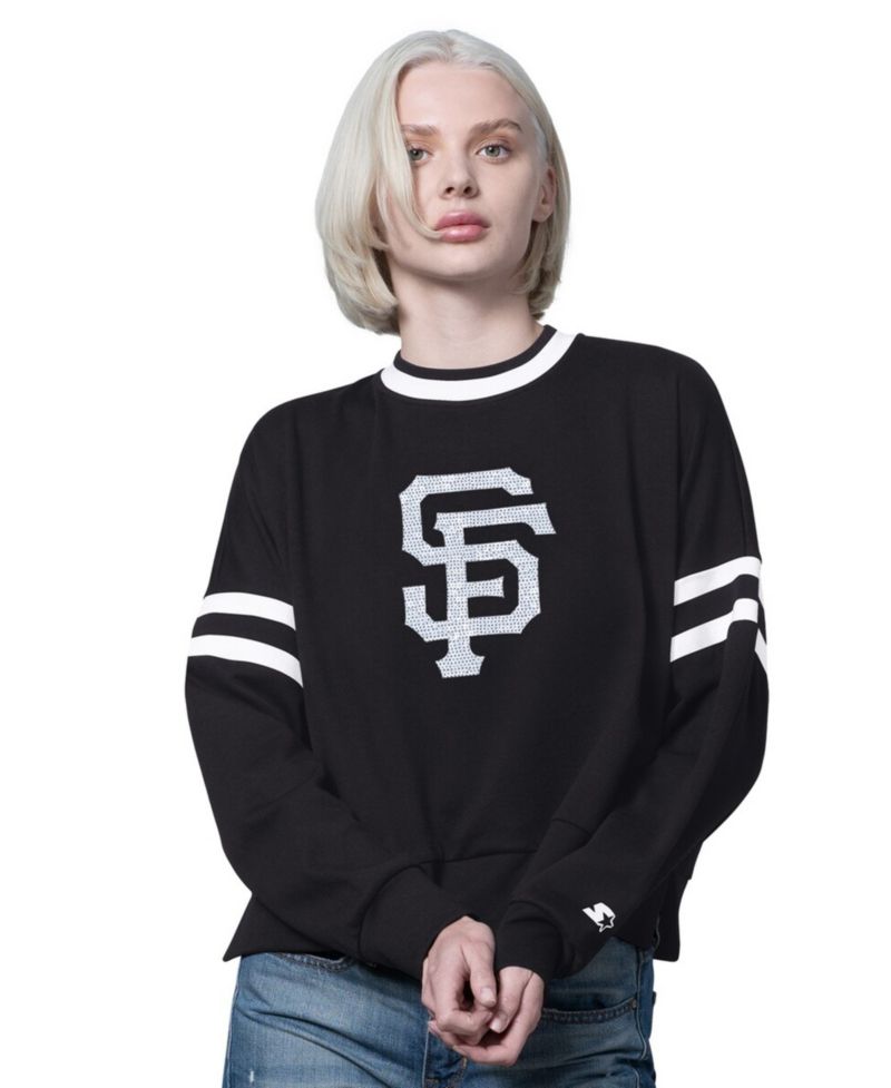 Women's Black San Francisco Giants Rally Cropped Drop Shoulder Crewneck Sweatshirt