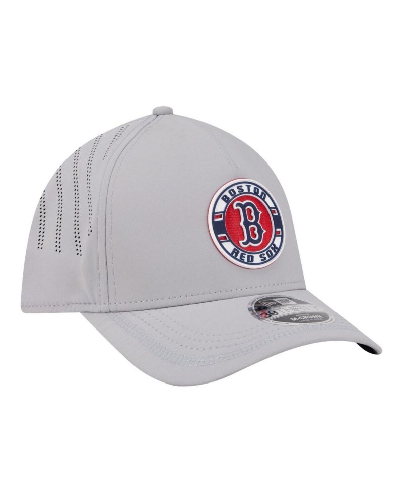 Men's Gray Boston Red Sox Patch 39THIRTY A-Frame M-Crown Perforated Flex Hat
