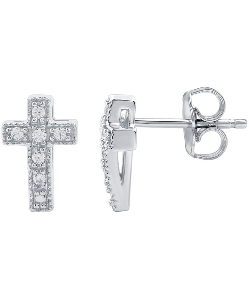 Diamond Cross Stud Earrings (1/10 ct. t.w.) in Sterling Silver