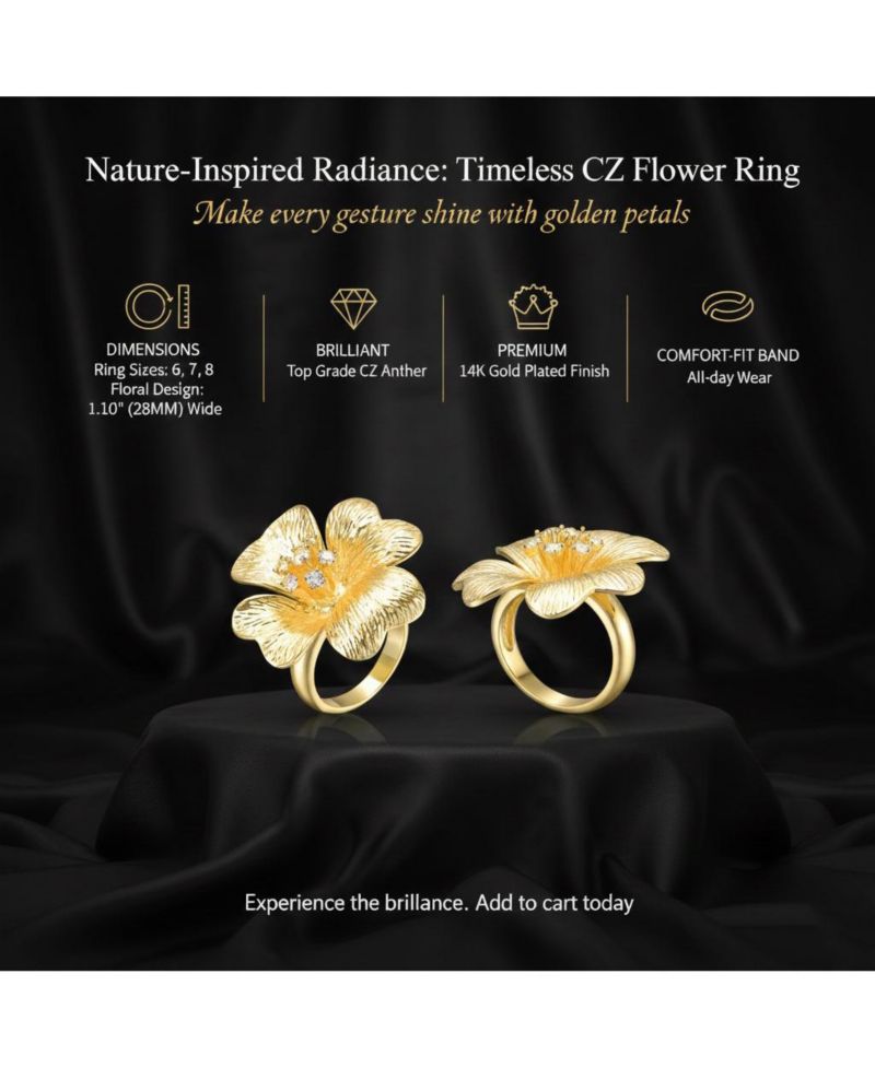 Timeless 14K Gold Plated Cubic Zirconia Flower Ring