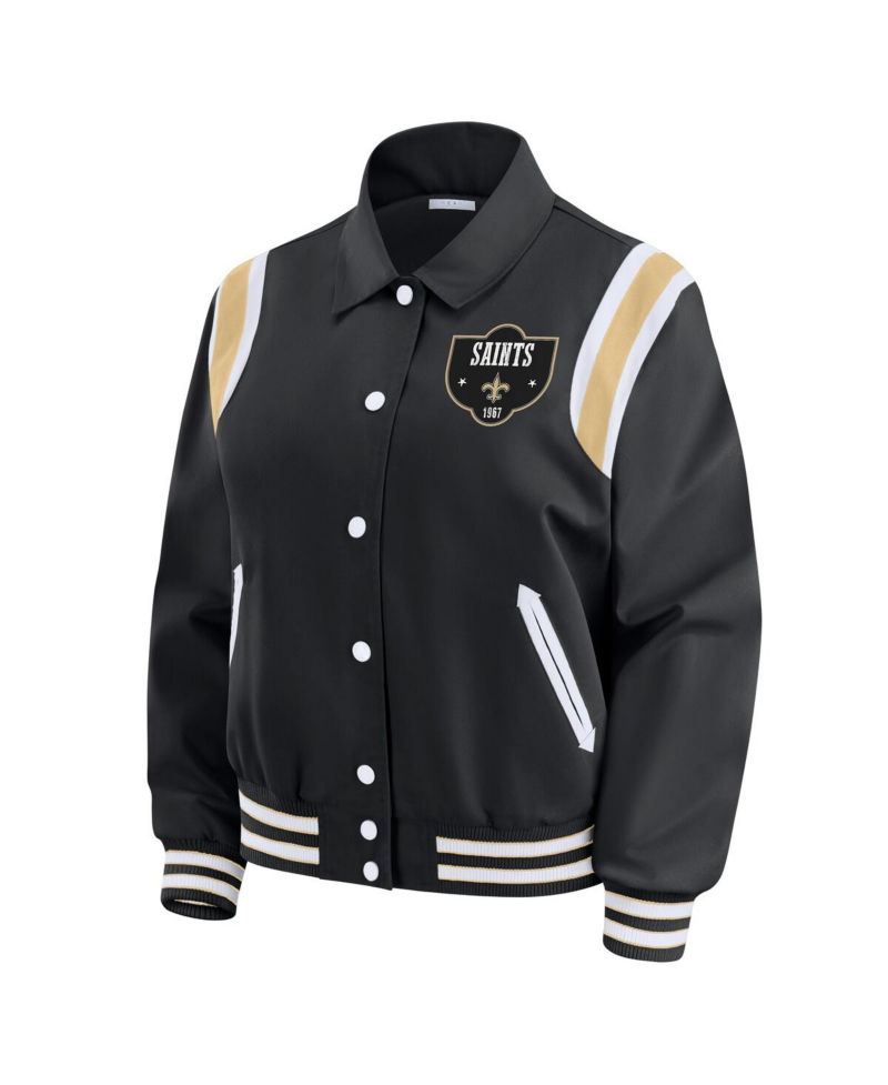 Women's Black New Orleans Saints Varsity Lightweight Full-Snap Jacket