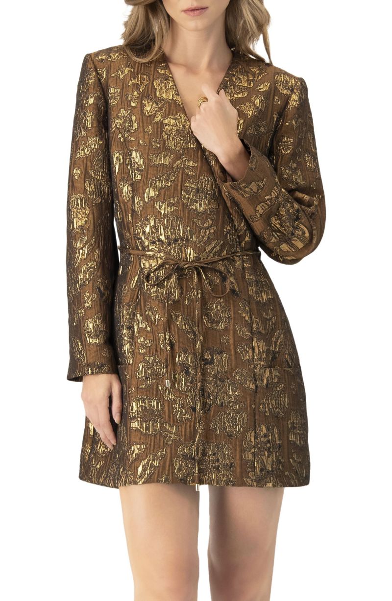 Women's Jacquard Short Crossed V-Neck Dress with Pockets