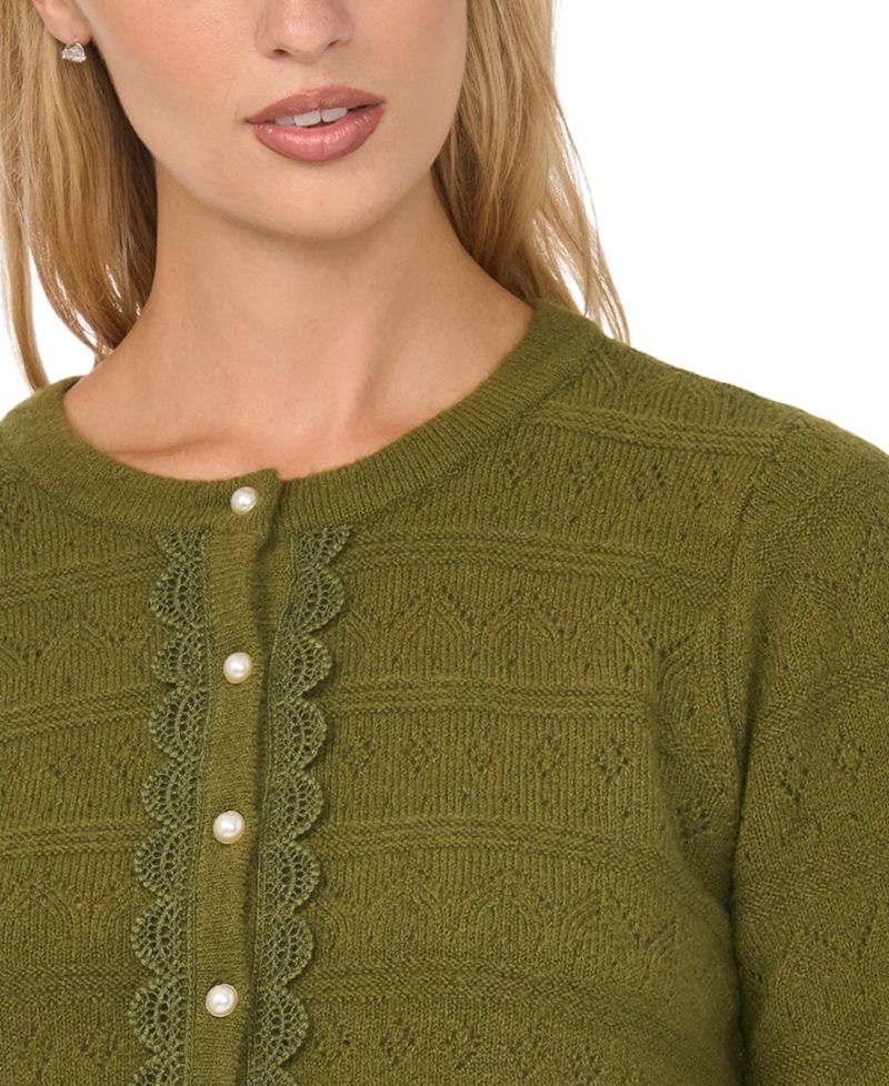 Women's Pointelle Lace-Trim Cardigan Sweater