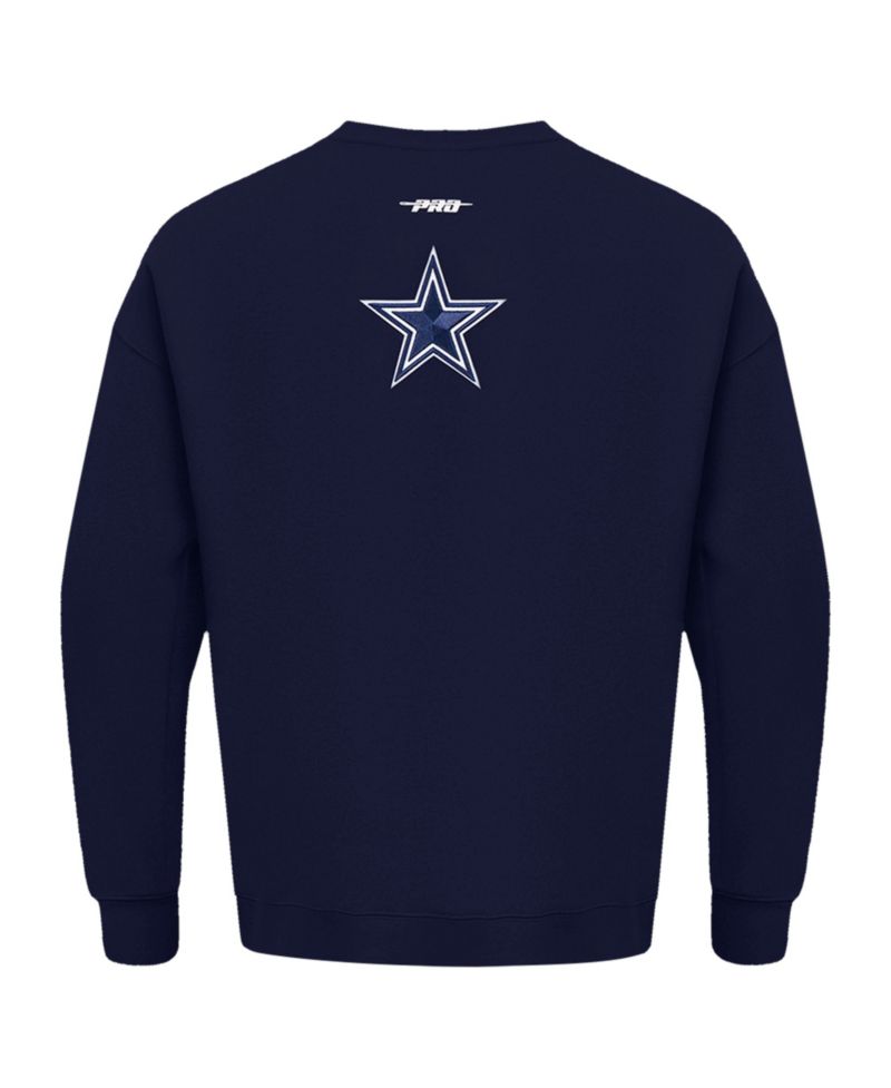 Men's Navy Dallas Cowboys Turn It Up Drop Shoulder Pullover Sweatshirt