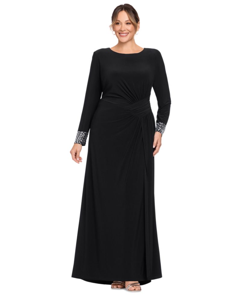 Plus Size Wedding Guest Bedazzled-Wrist-Cuff Gown