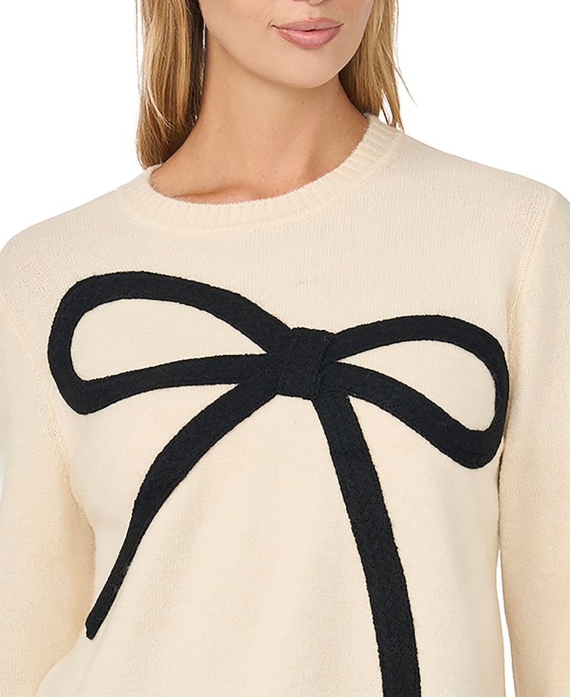 Women's Contrast Bow Long Sleeve Sweater