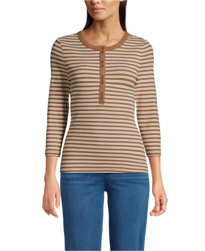Women's 3/4 Sleeve Polished Rib Henley Top