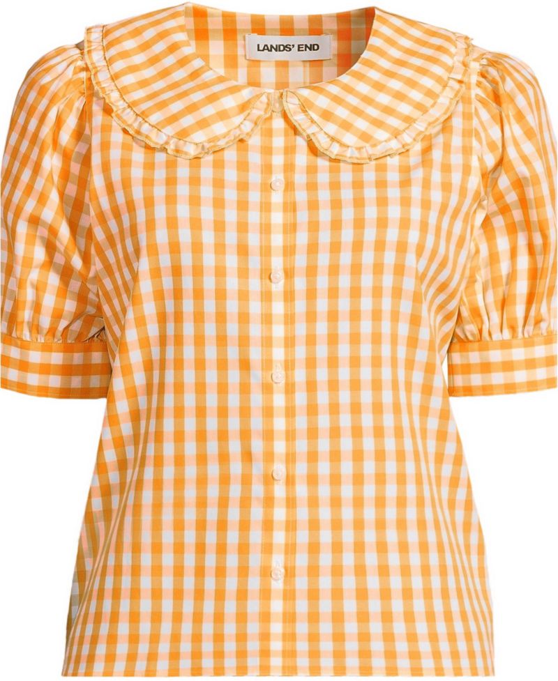 Women's Carefree Cotton Puff Sleeve Statement Collar Shirt