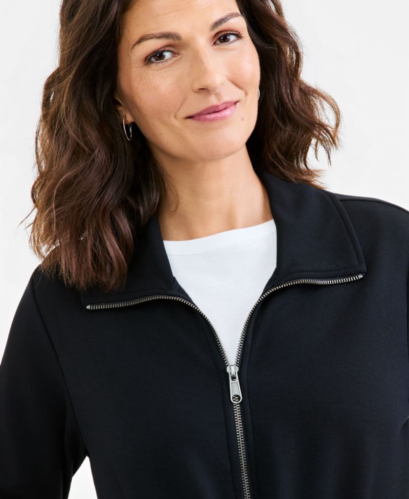 Petite Luxlounge Completer Collared Long-Sleeve Zip-Front Top